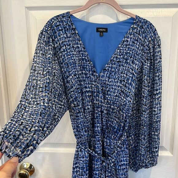 Cheztu Women’s plus size 22 blue geometric print midi dress - Picture 5 of 14